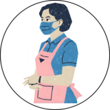 配食サービスの人が子どもに話しかけるイラスト